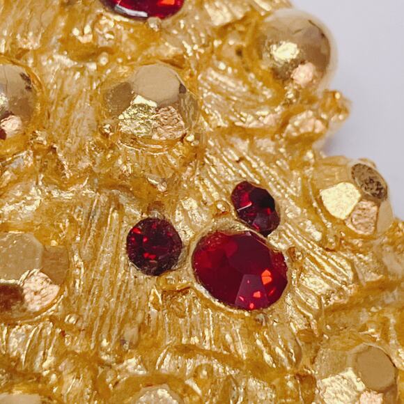 Signed Disney Christmas Tree Brooch Gold Tone Red Rhinestones Hidden Mickey VTG - Picture 3 of 12